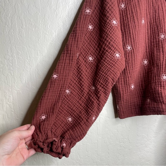 Madewell Lightspun Maira Wrap Top Blouse Size Large Cotton V Neck Rust Brown - Picture 9 of 11